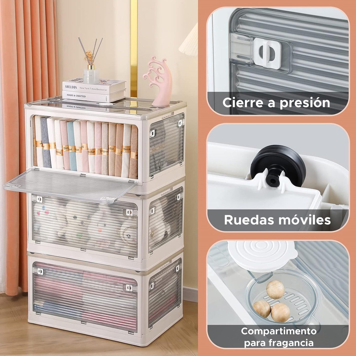 Caja de almacenamiento plegable multifuncional color gris 55L