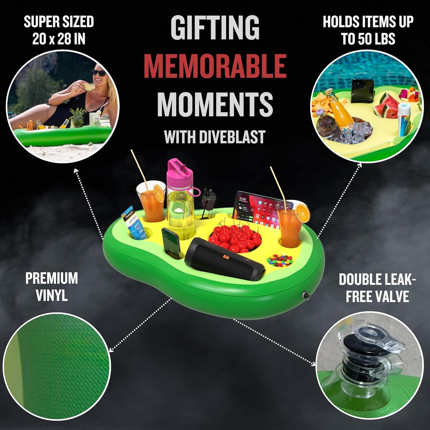 Premium Floating Drink Holder for Pool, Hot Tub Accessories for Adults - Holds Up to 50 LBS - Fun Swimming Pool Accessories for Adults, Cool and Unique Drink Floaties