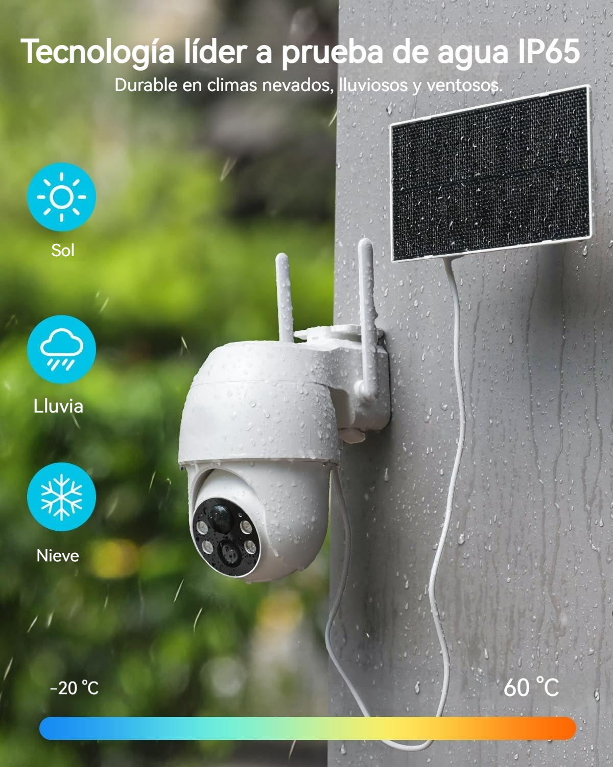 Cámara inalámbrica con energía solar, Wi-Fi 6, control por voz y visión 2K a color