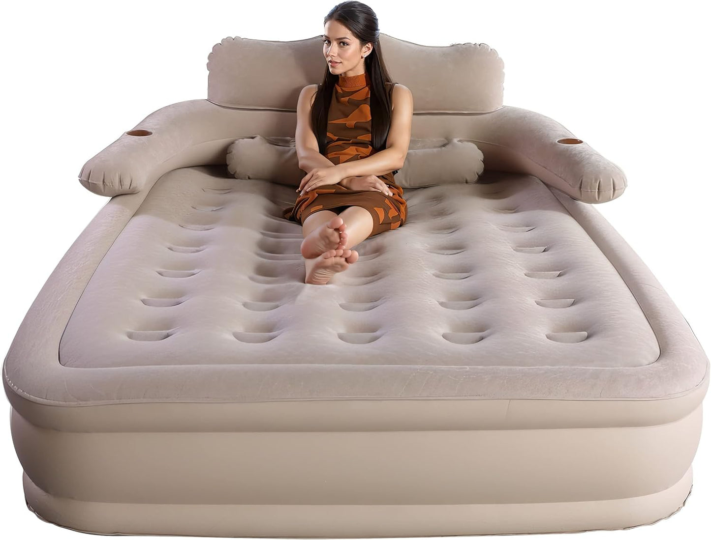 Colchón inflable con cabecera ergonómica y bomba inalámbrica