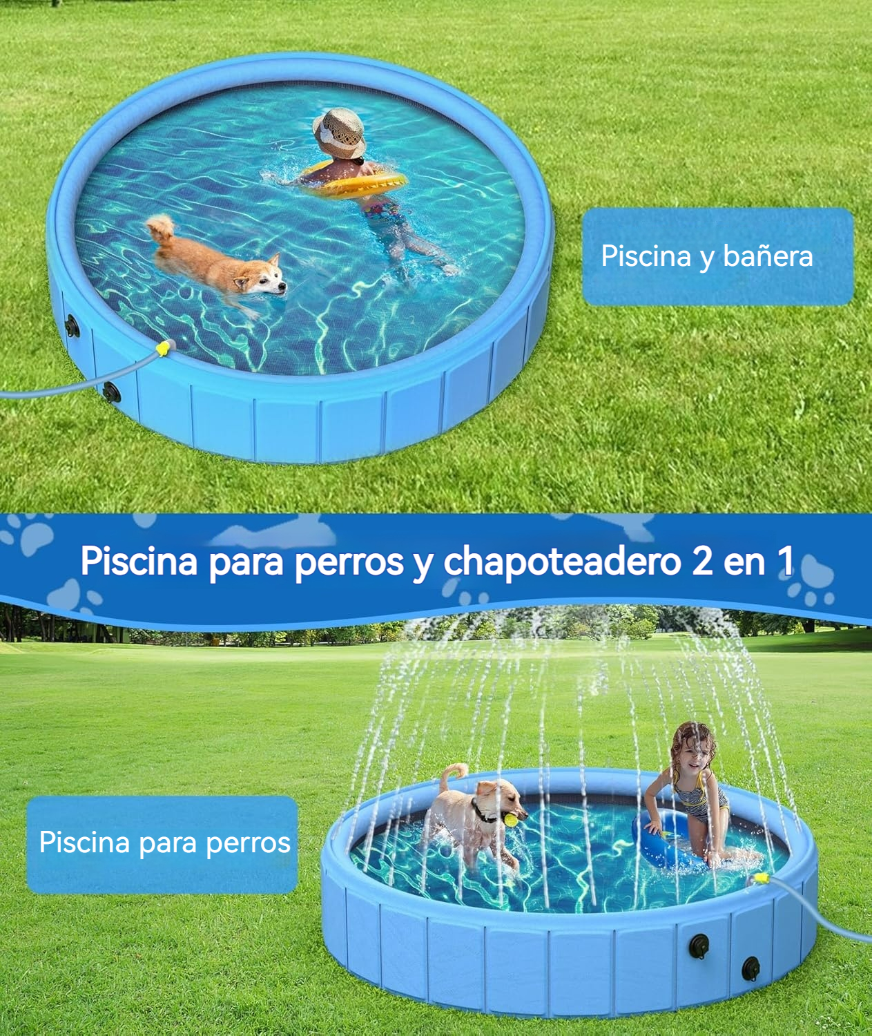 Piscina plegable para mascotas con fuente integrada y diseño multifuncional