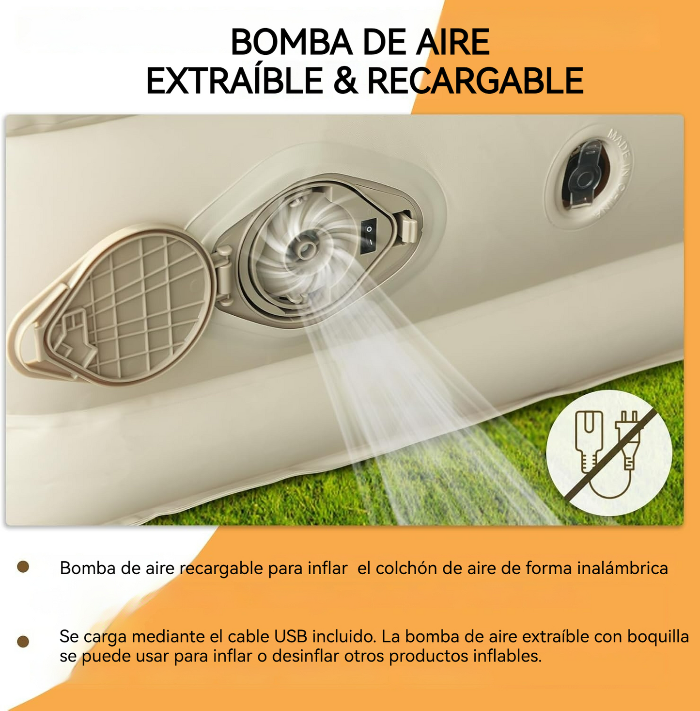 Colchón inflable con cabecera ergonómica y bomba inalámbrica