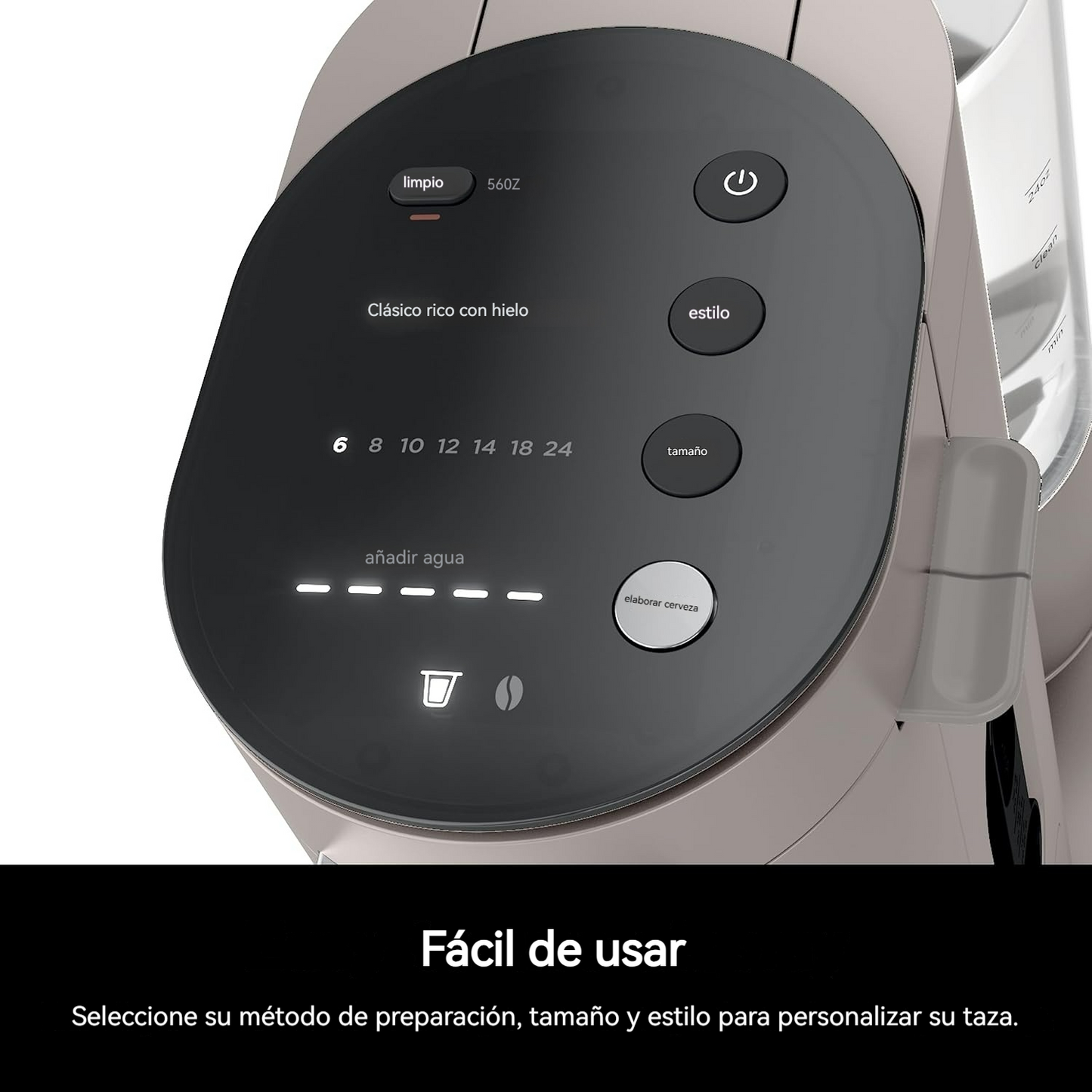 Cafetera compacta para cápsulas o molidos con modos Classic, Rich y Over Ice