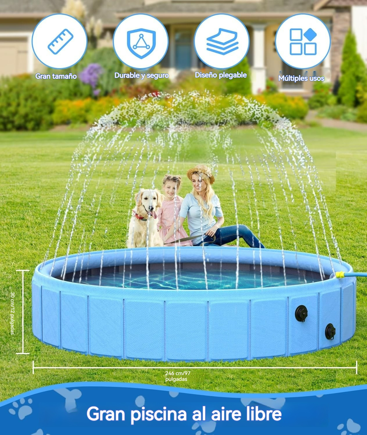 Piscina plegable para mascotas con fuente integrada y diseño multifuncional