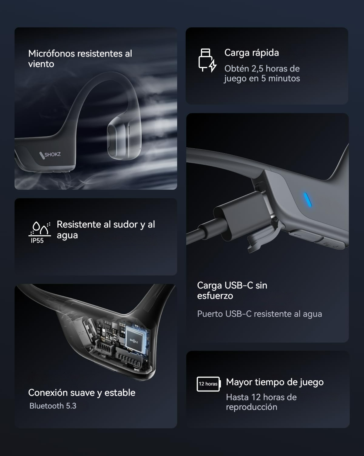 Auriculares Deportivos Sonido 3D de diseño abierto