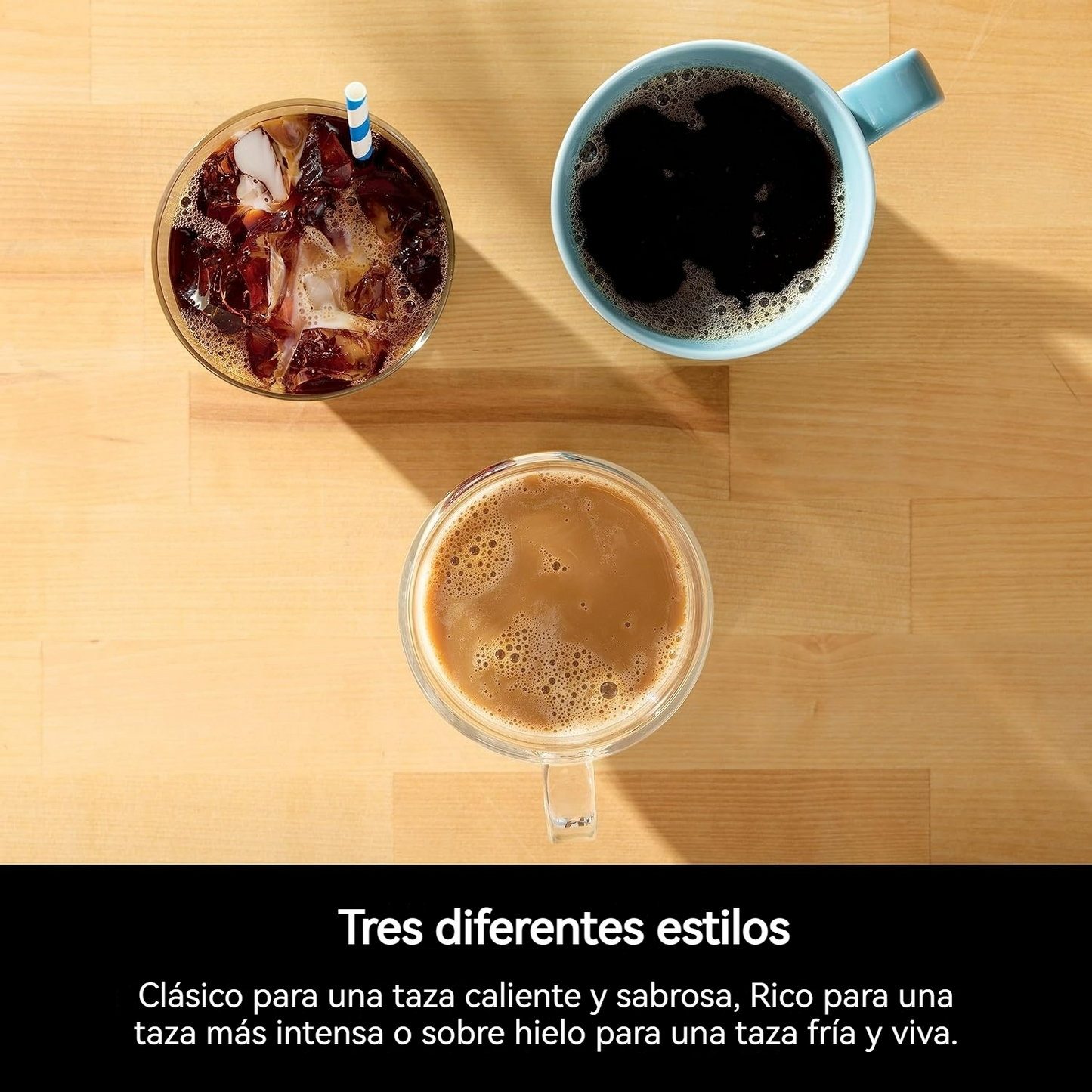 Cafetera compacta para cápsulas o molidos con modos Classic, Rich y Over Ice