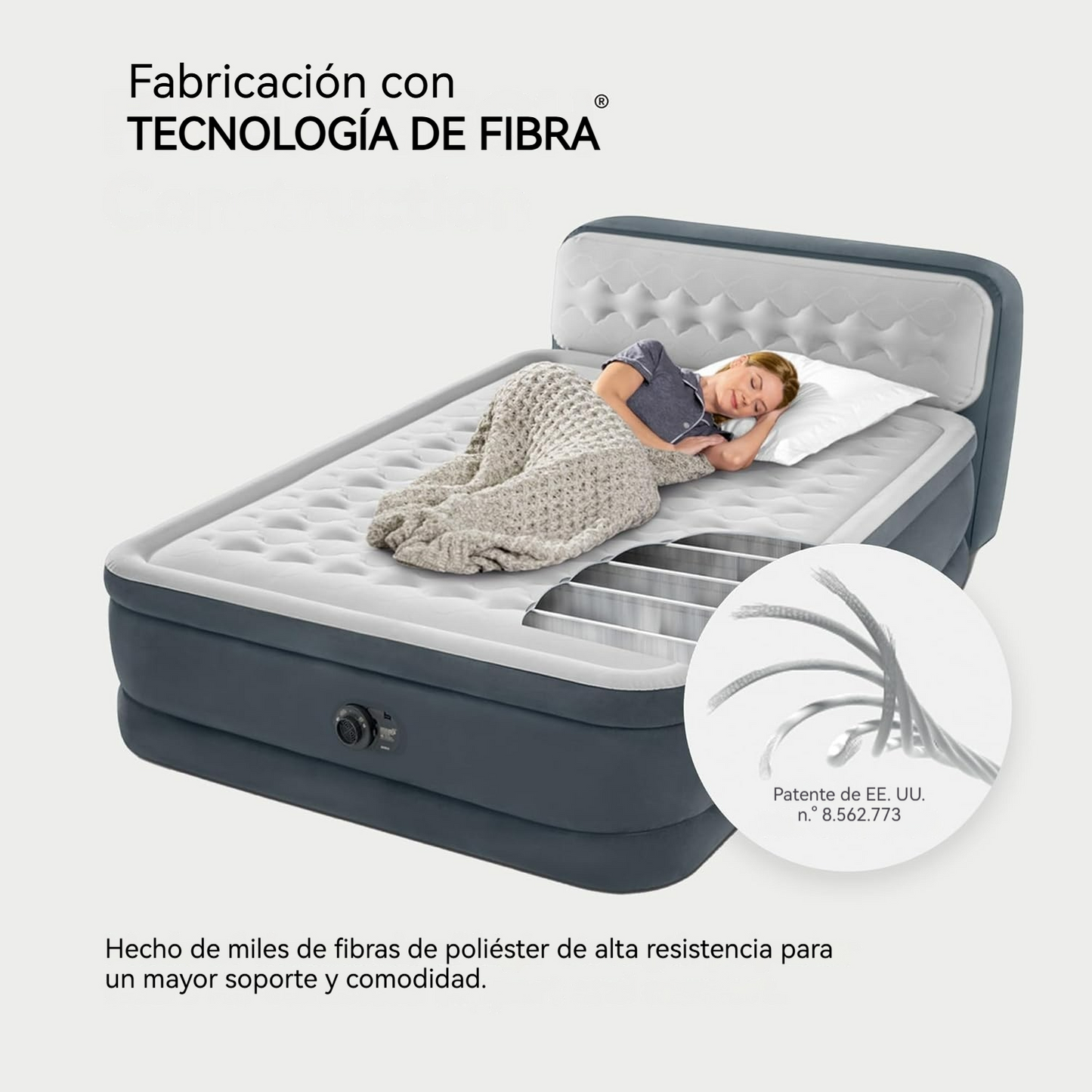 Colchón inflable Queen con cabecera y bomba eléctrica integrada