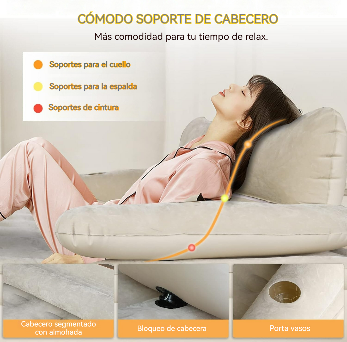 Colchón inflable con cabecera ergonómica y bomba inalámbrica