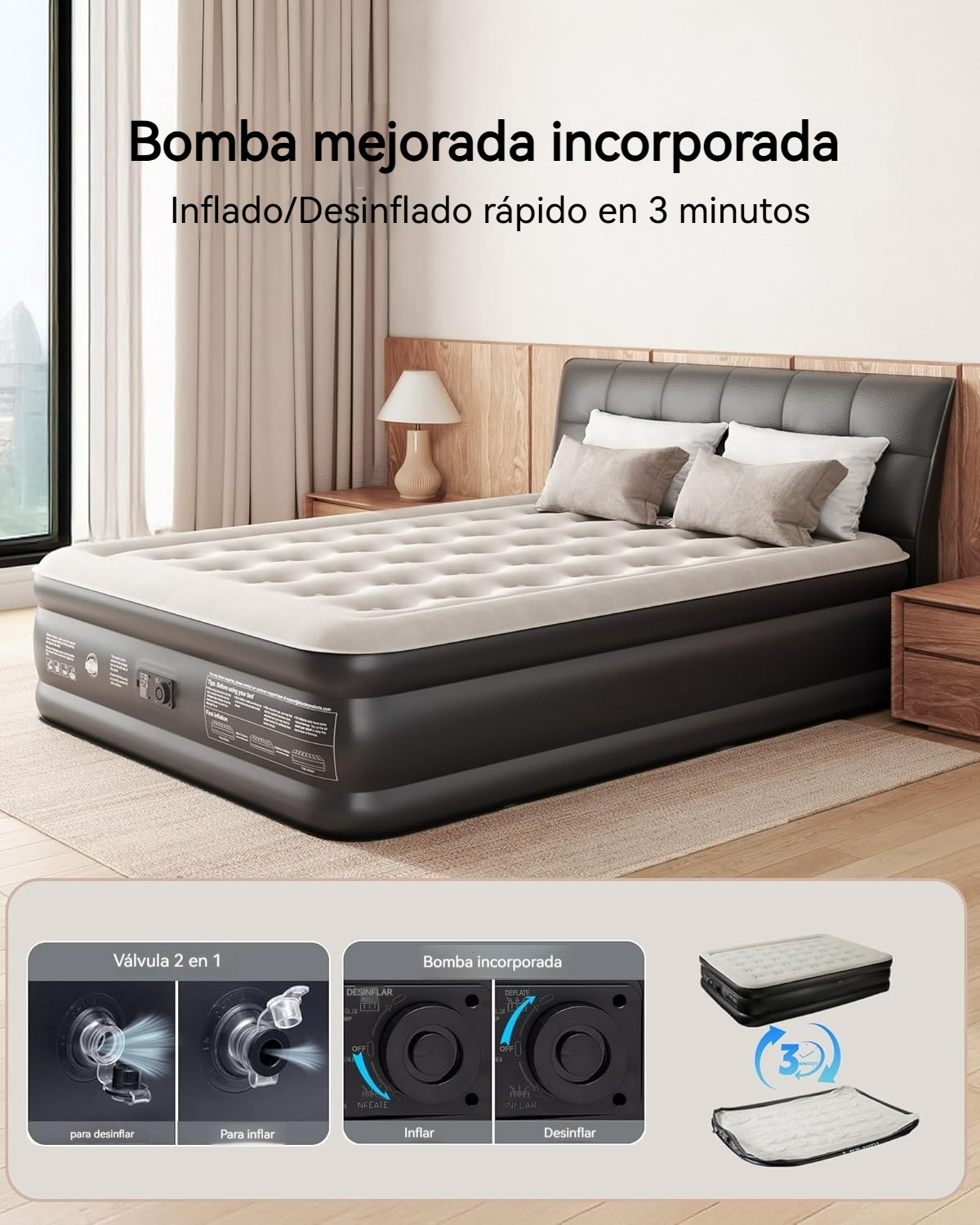 Colchón Queen inflable premium con confort inteligente y soporte firme