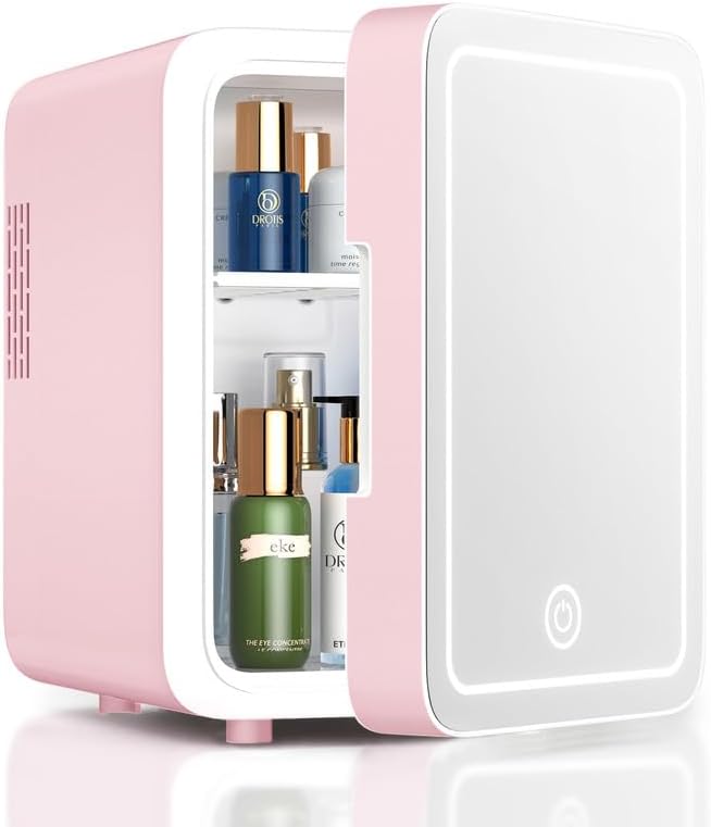 GlowMini – Refrigerador Portátil con Espejo LED Regulable
