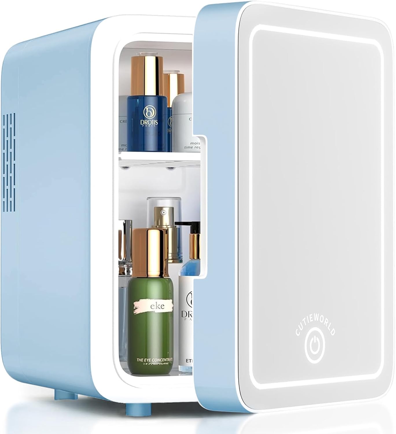 GlowMini – Refrigerador Portátil con Espejo LED Regulable