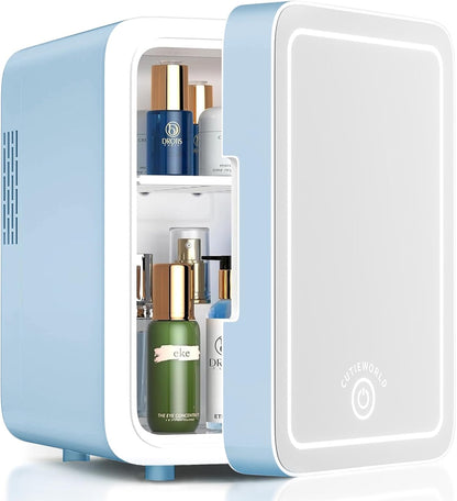 GlowMini – Refrigerador Portátil con Espejo LED Regulable