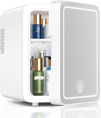 GlowMini – Refrigerador Portátil con Espejo LED Regulable