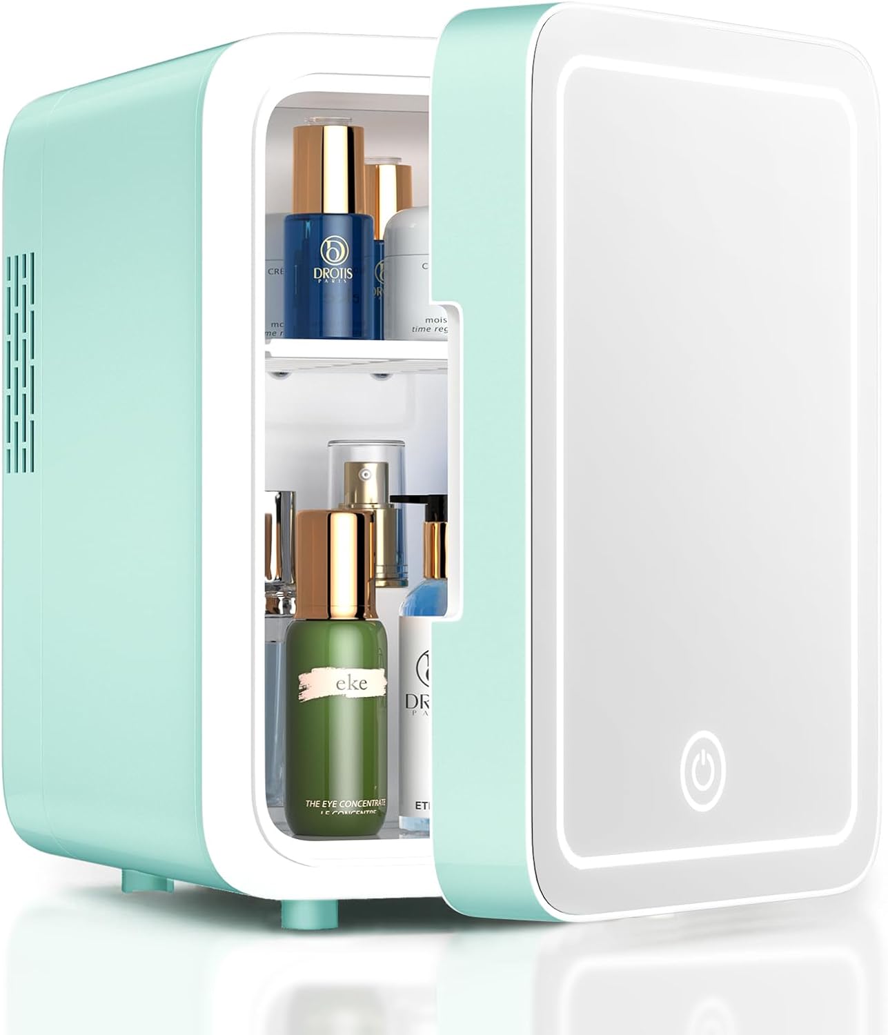 GlowMini – Refrigerador Portátil con Espejo LED Regulable