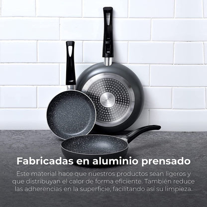 Juego de Batería de Cocina  - 8 Piezas + Set de 3 Sartenes Soul Marble en Aluminio Prensado