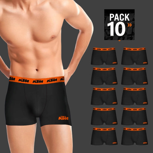 Set de 10 Calzoncillos Boxer Negro KTM para Hombre - 65% poliéster, 35% algodón