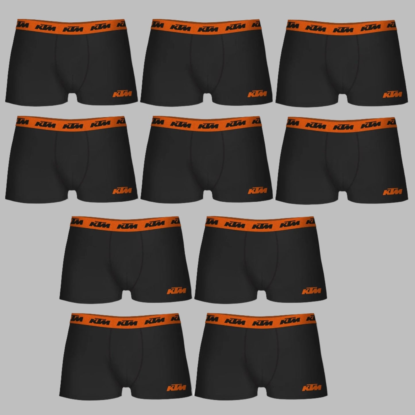 Set de 10 Calzoncillos Boxer Negro KTM para Hombre - 65% poliéster, 35% algodón