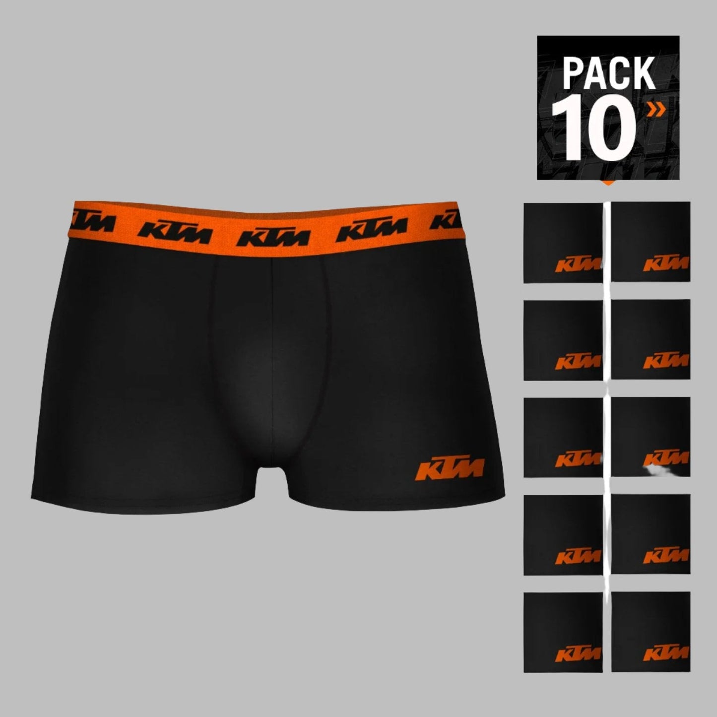 Set de 10 Calzoncillos Boxer Negro KTM para Hombre - 65% poliéster, 35% algodón