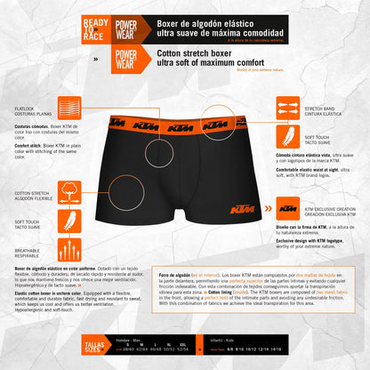 Set de 10 Calzoncillos Boxer Negro KTM para Hombre - 65% poliéster, 35% algodón