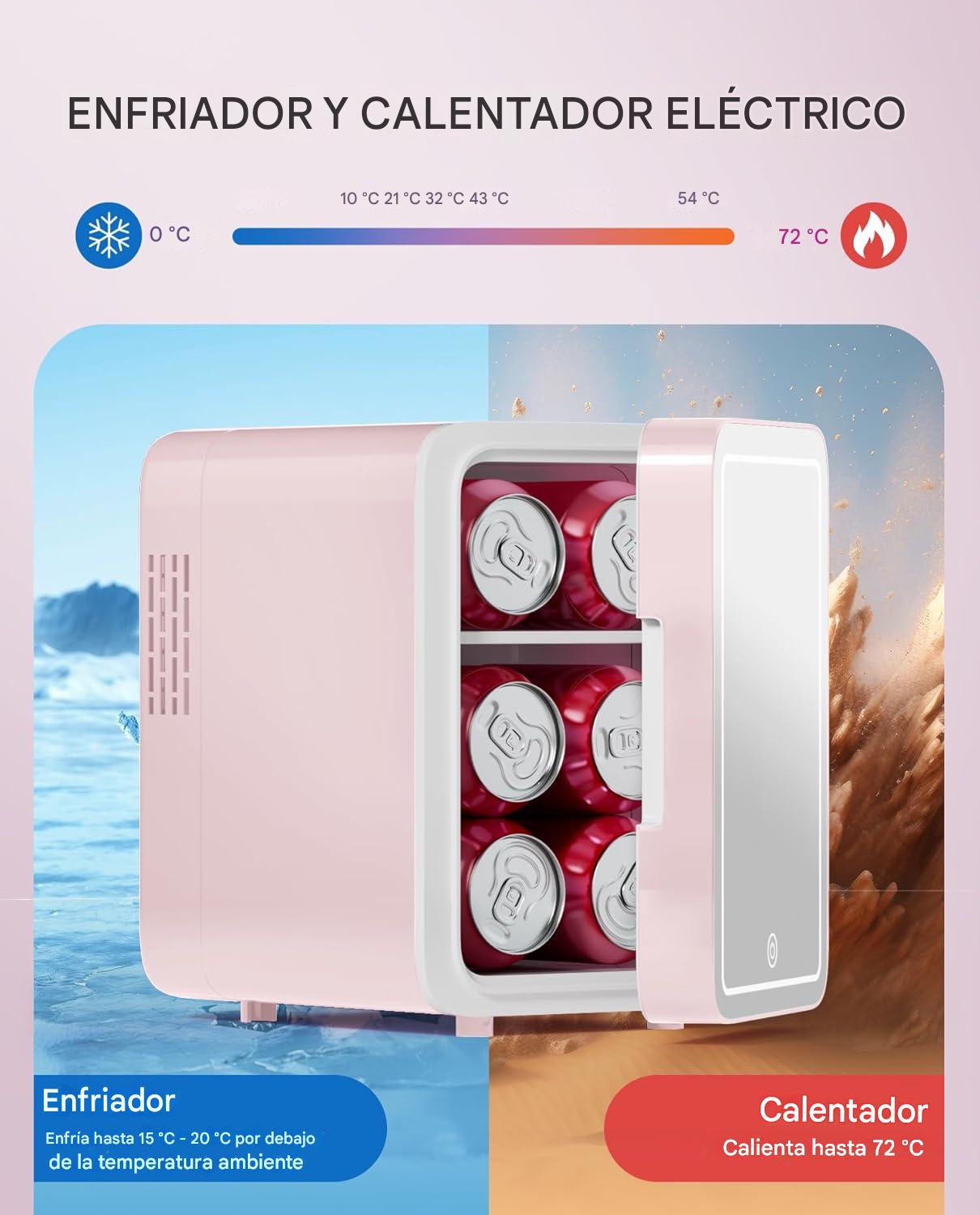 GlowMini – Refrigerador Portátil con Espejo LED Regulable