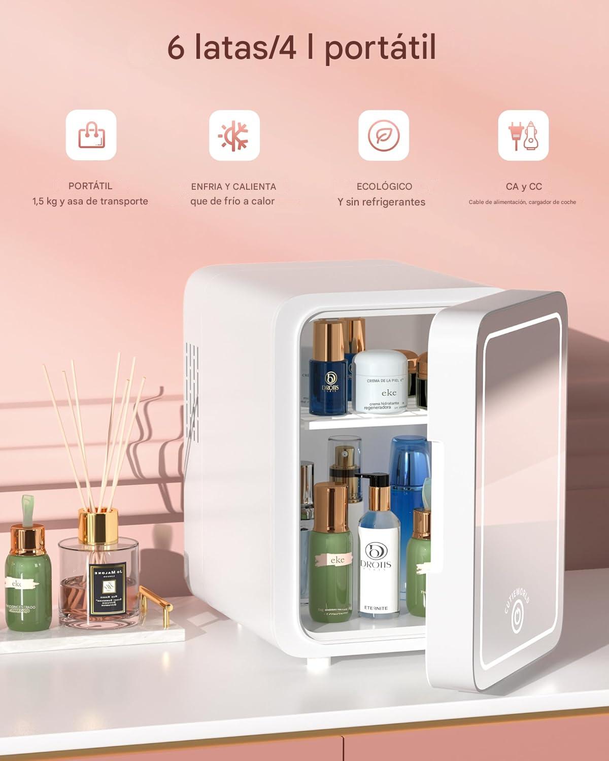 GlowMini – Refrigerador Portátil con Espejo LED Regulable