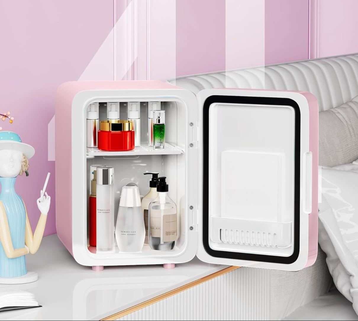 GlowMini – Refrigerador Portátil con Espejo LED Regulable