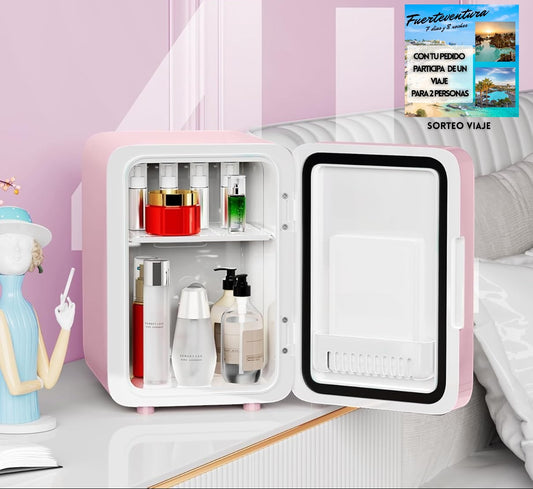 GlowMini – Refrigerador Portátil con Espejo LED Regulable