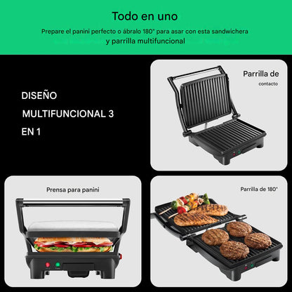 Prensa Panini Digital 5 en 1 con Grill y Plancha Reversible