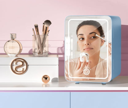 GlowMini – Refrigerador Portátil con Espejo LED Regulable