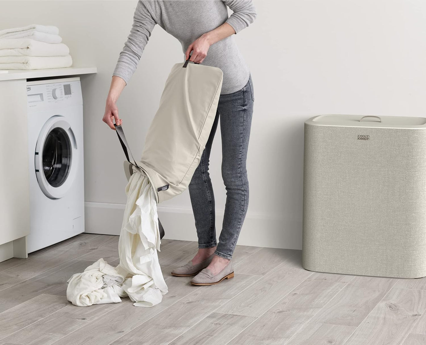 Cesta de Ropa Doble Compartimento con Bolsas Removibles