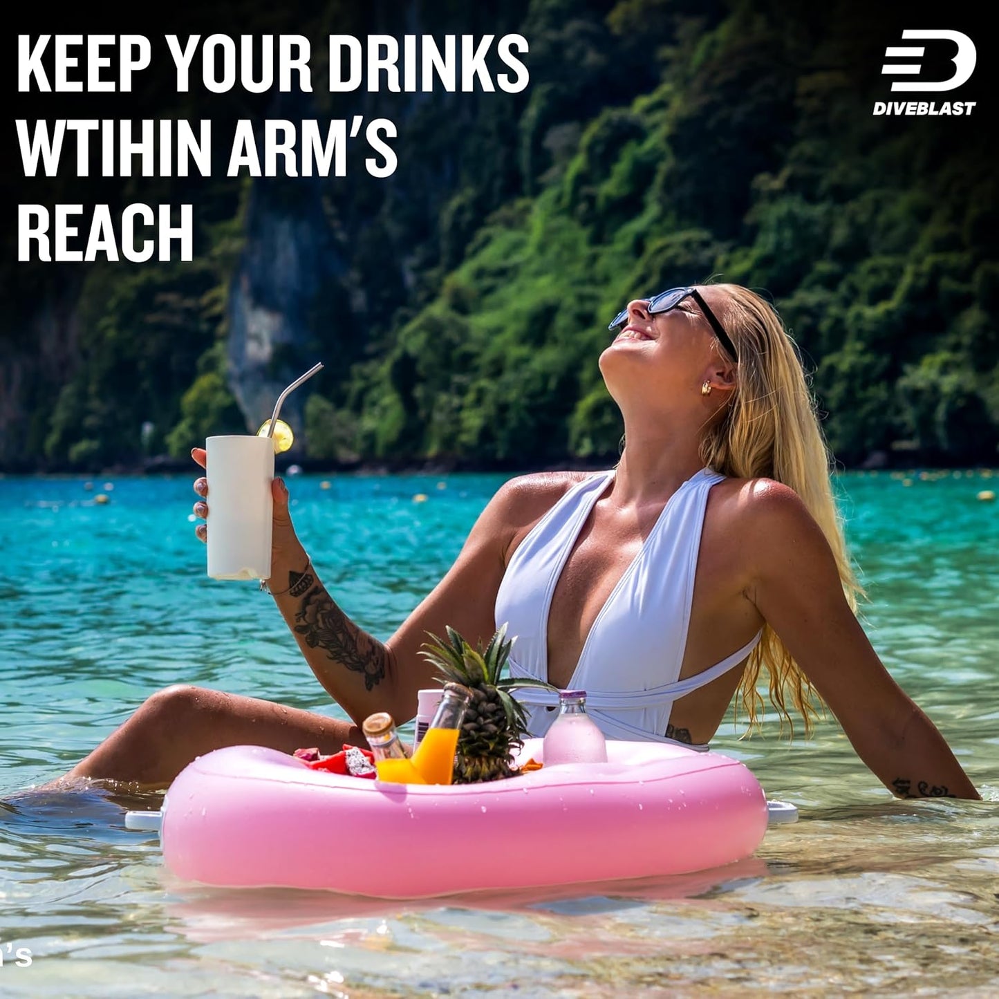 Premium Floating Drink Holder for Pool, Hot Tub Accessories for Adults - Holds Up to 50 LBS - Fun Swimming Pool Accessories for Adults, Cool and Unique Drink Floaties