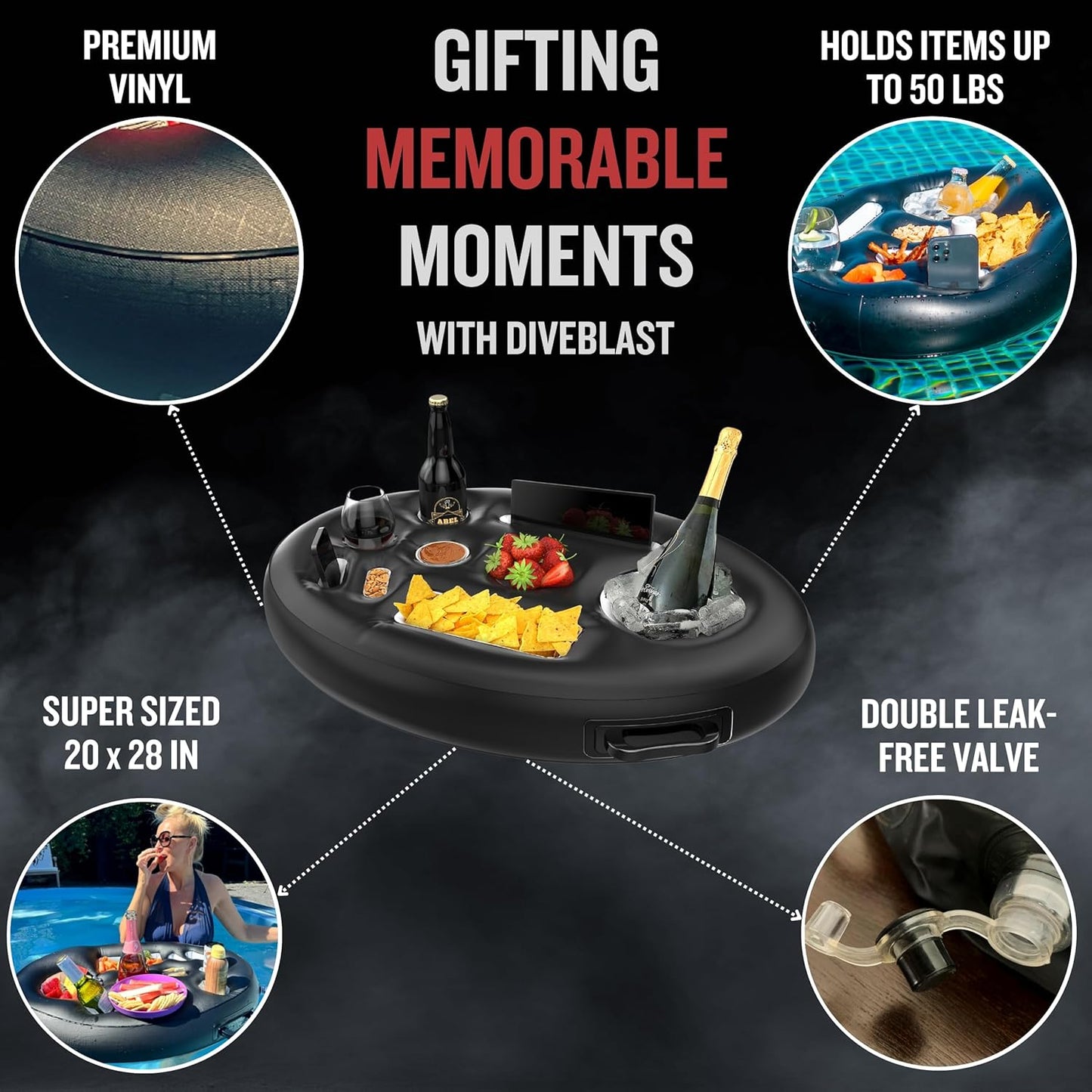 Premium Floating Drink Holder for Pool, Hot Tub Accessories for Adults - Holds Up to 50 LBS - Fun Swimming Pool Accessories for Adults, Cool and Unique Drink Floaties