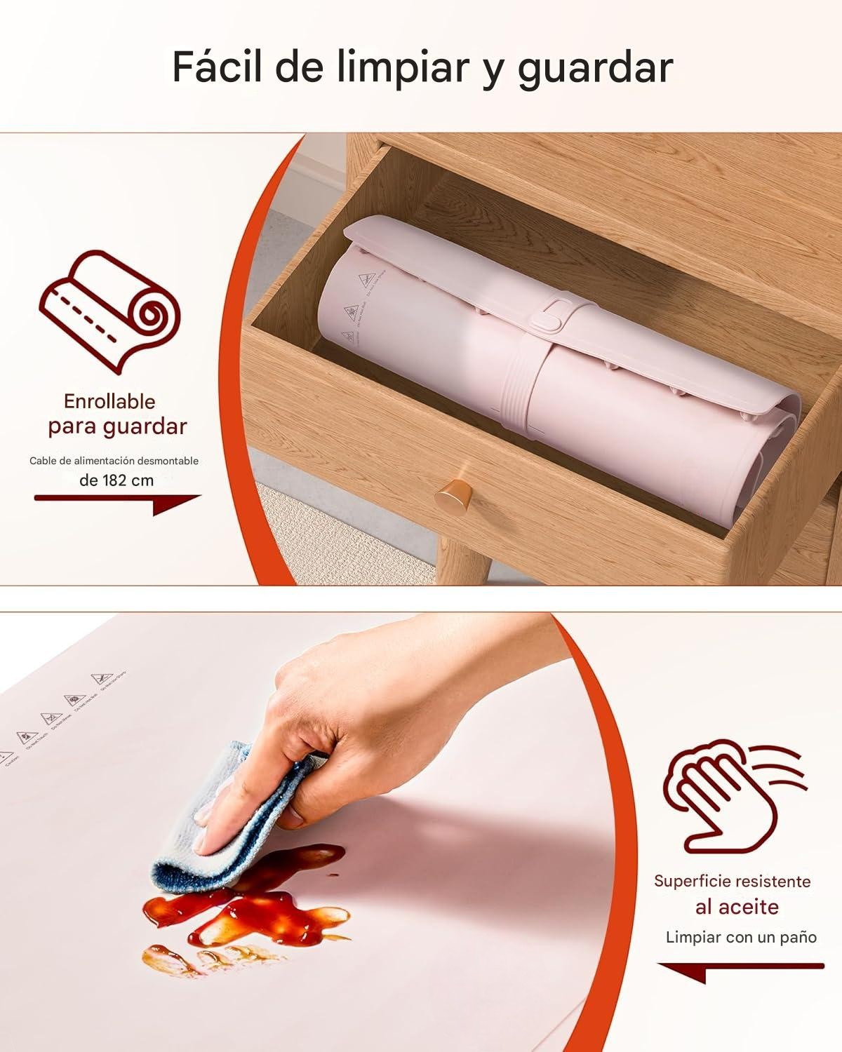 Tapete Eléctrico Plegable con 7 Niveles de Temperatura para Mantener tus Comidas Siempre Calientes