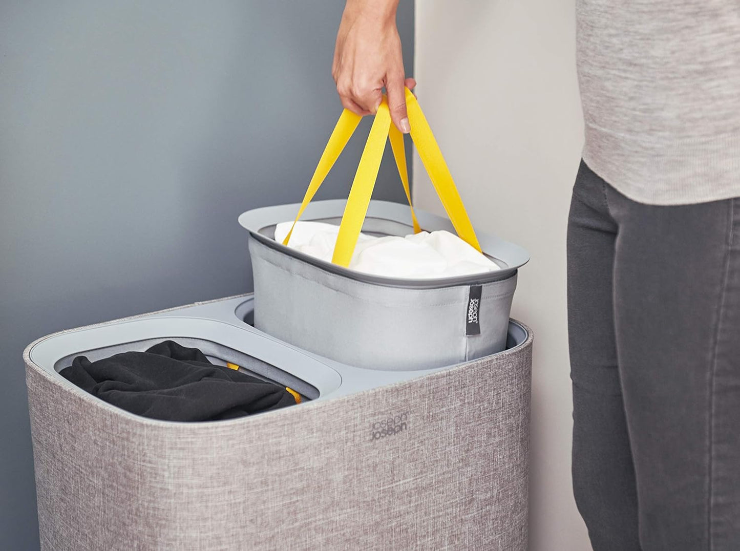 Cesta de Ropa Doble Compartimento con Bolsas Removibles