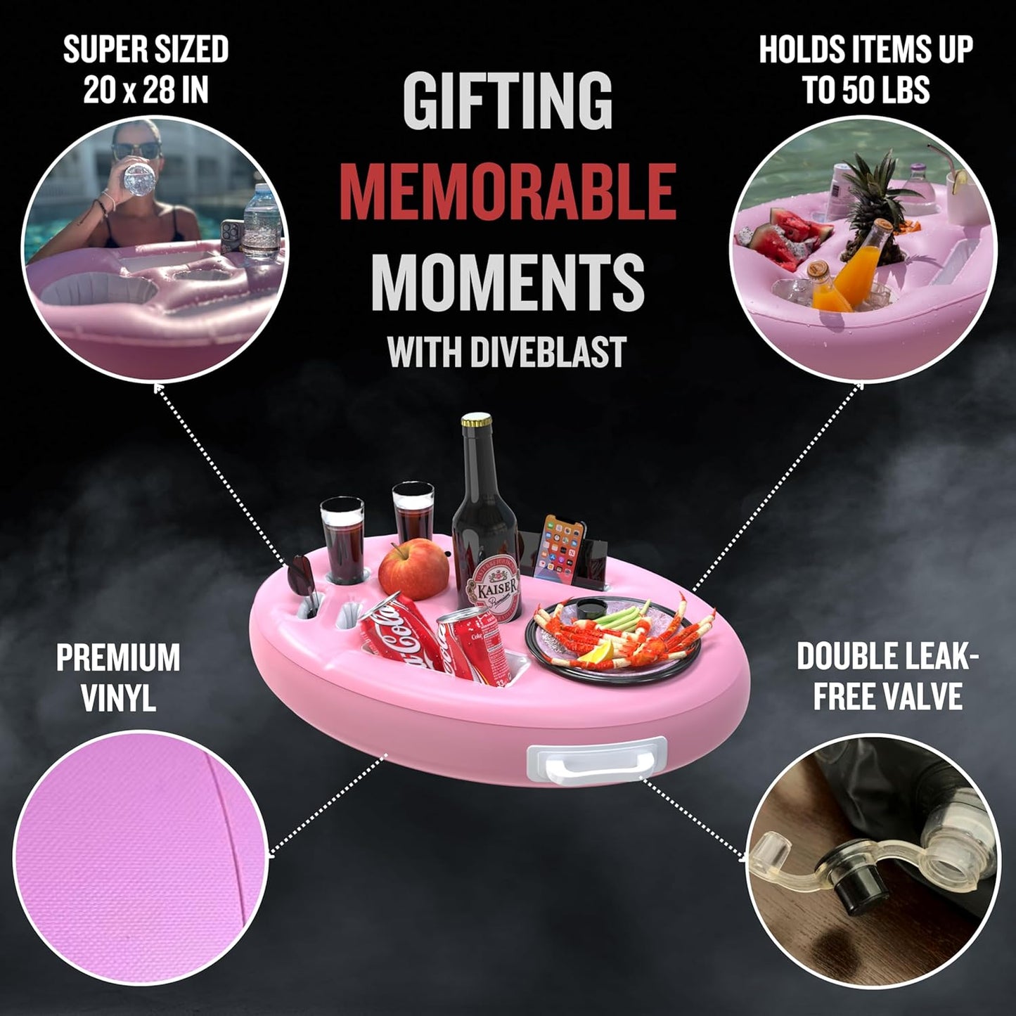 Premium Floating Drink Holder for Pool, Hot Tub Accessories for Adults - Holds Up to 50 LBS - Fun Swimming Pool Accessories for Adults, Cool and Unique Drink Floaties