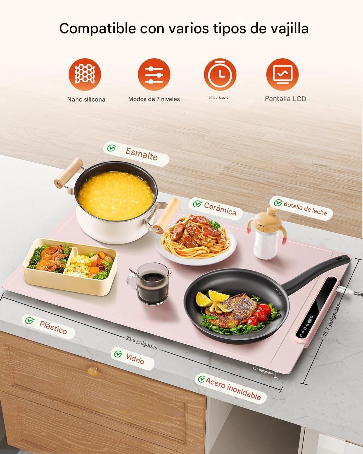 Tapete Eléctrico Plegable con 7 Niveles de Temperatura para Mantener tus Comidas Siempre Calientes
