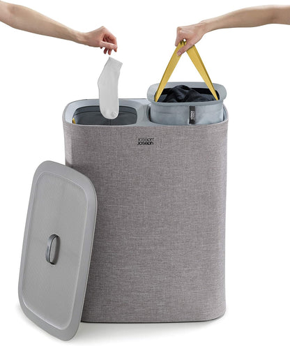 Cesta de Ropa Doble Compartimento con Bolsas Removibles
