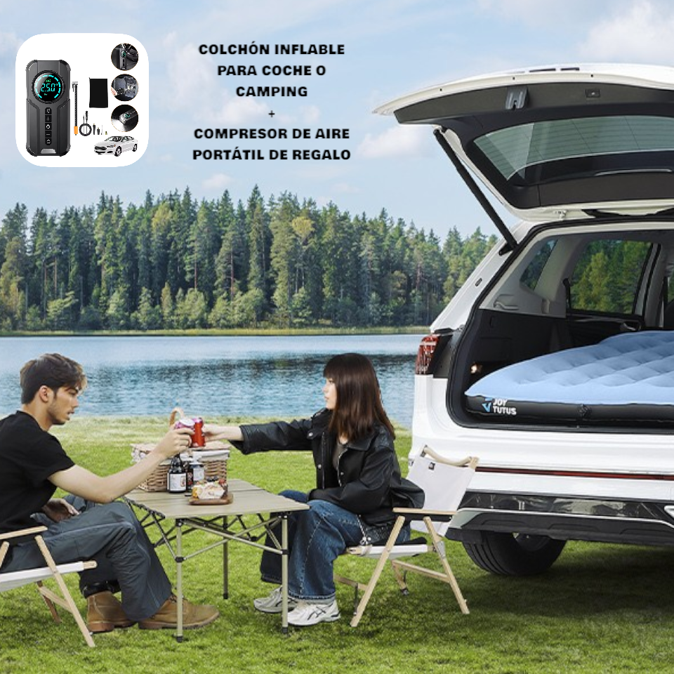AirComfort SUV Max | Colchón Inflable para SUV y Campamento + Bomba de Aire Portátil de Regalo