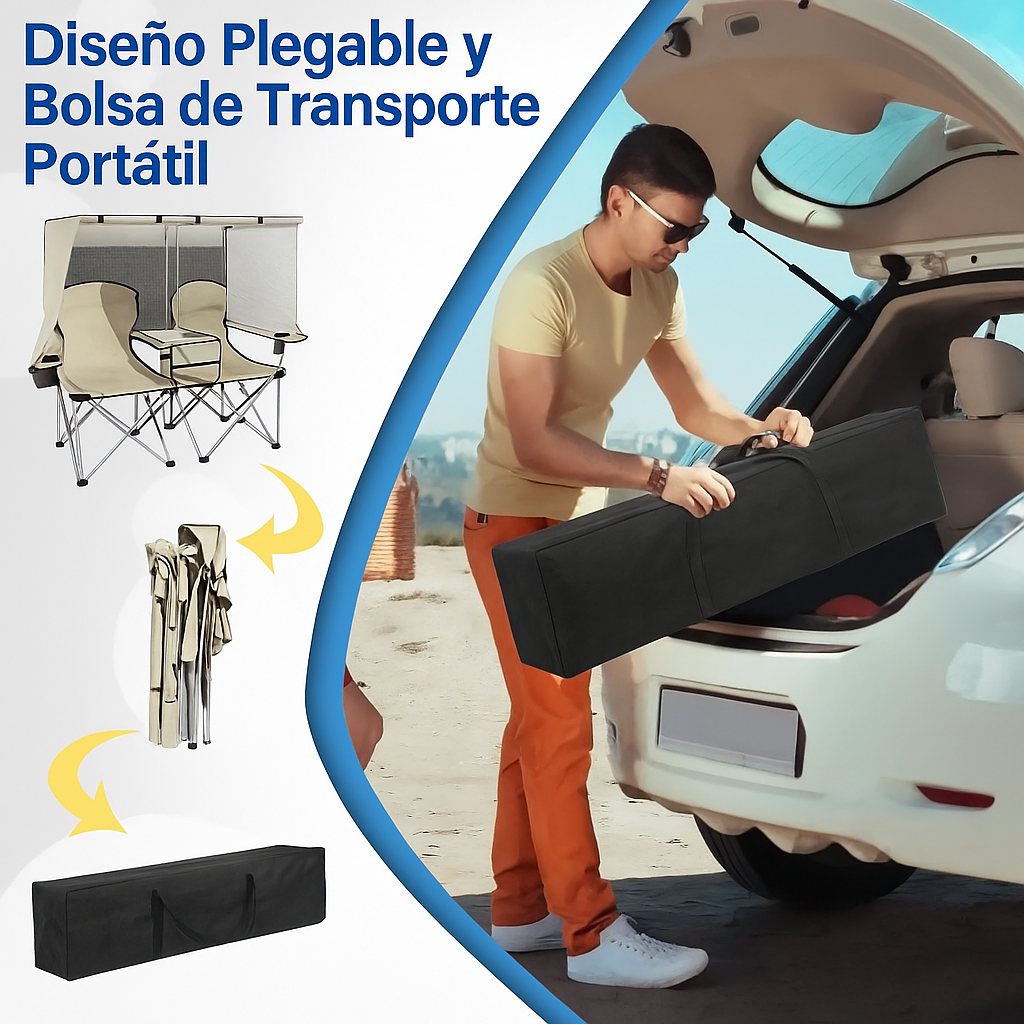 Silla Doble Portátil para Camping con Protección para el Sol
