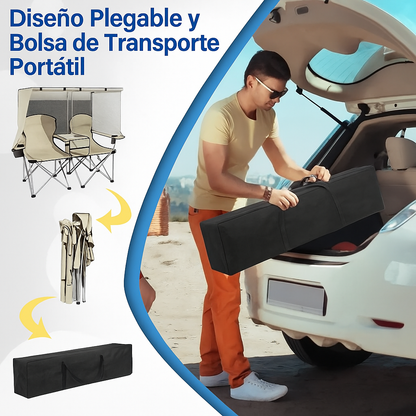 Silla Doble Portátil para Camping con Protección para el Sol