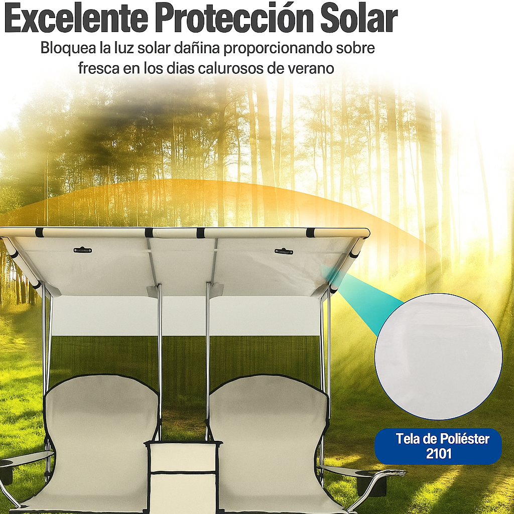 Silla Doble Portátil para Camping con Protección para el Sol