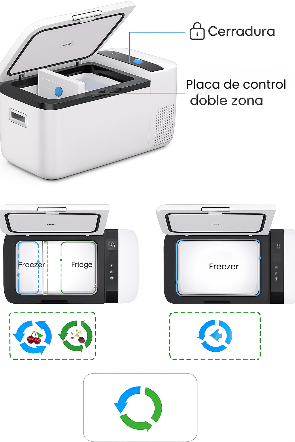 Nevera portátil inteligente de doble zona con control por app