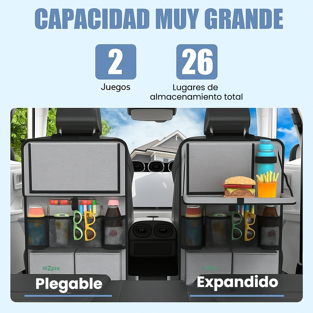 Organizador plegable para asiento trasero de coche con mesa multifunción