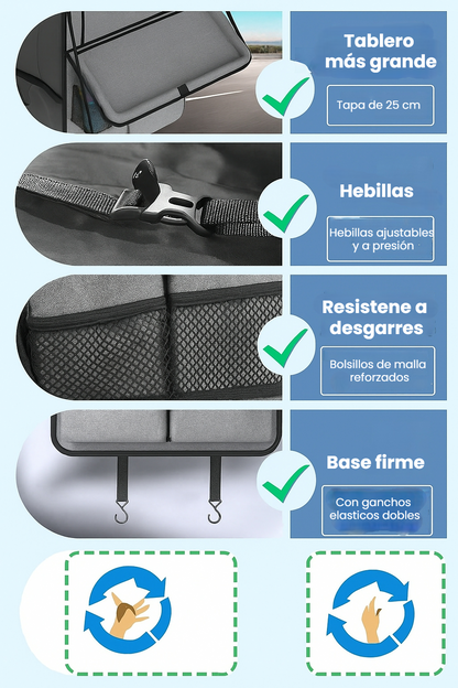 Organizador plegable para asiento trasero de coche con mesa multifunción