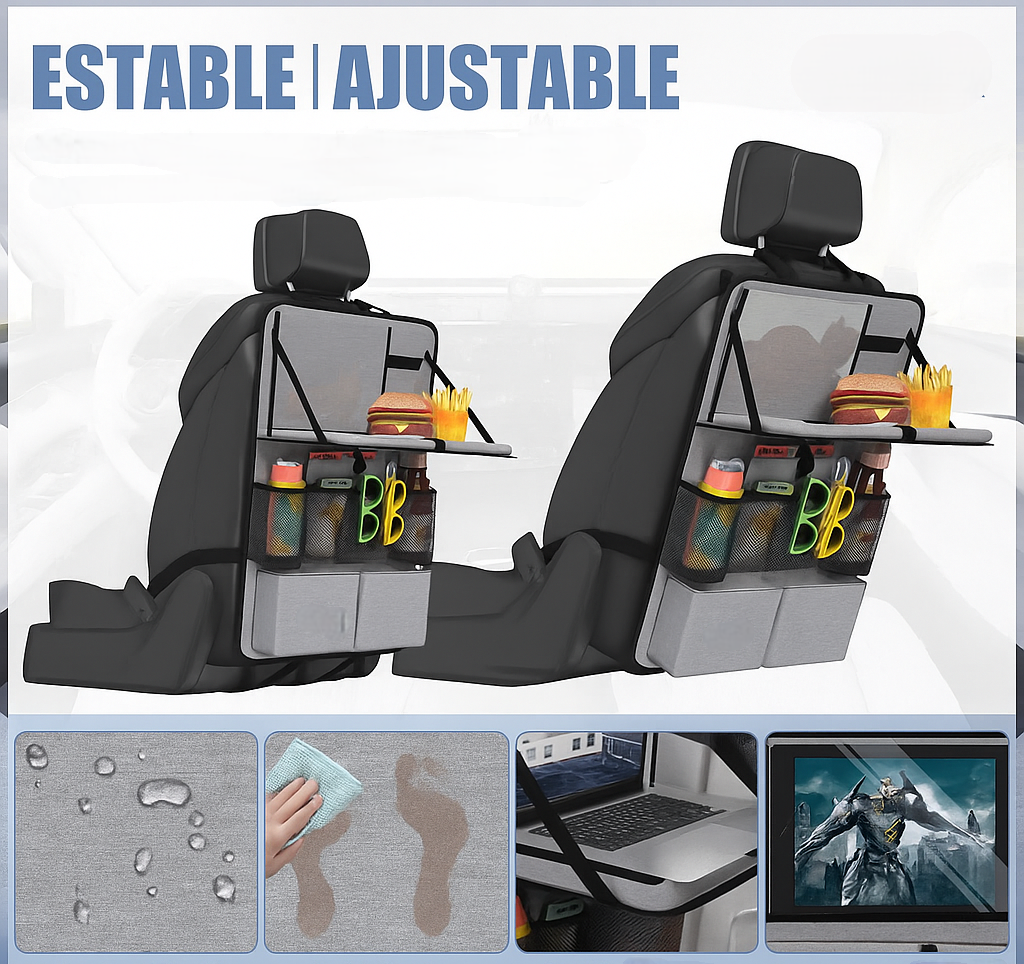Organizador plegable para asiento trasero de coche con mesa multifunción