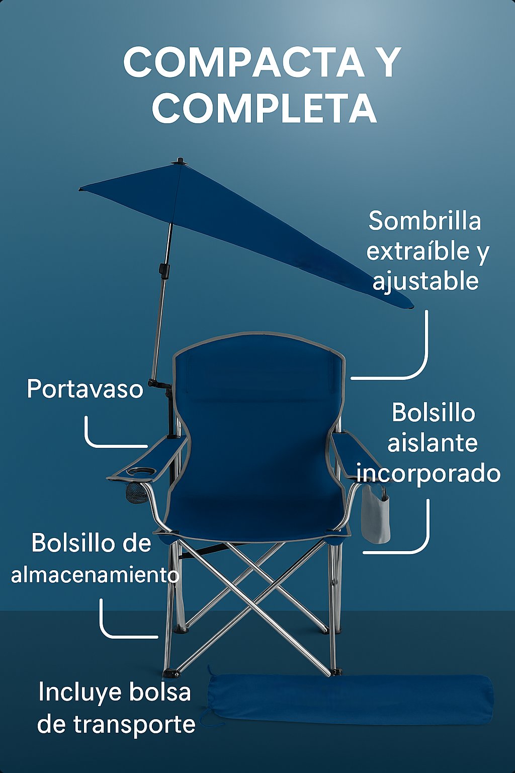 Silla de Playa con Parasol Relax Total - Todo en uno