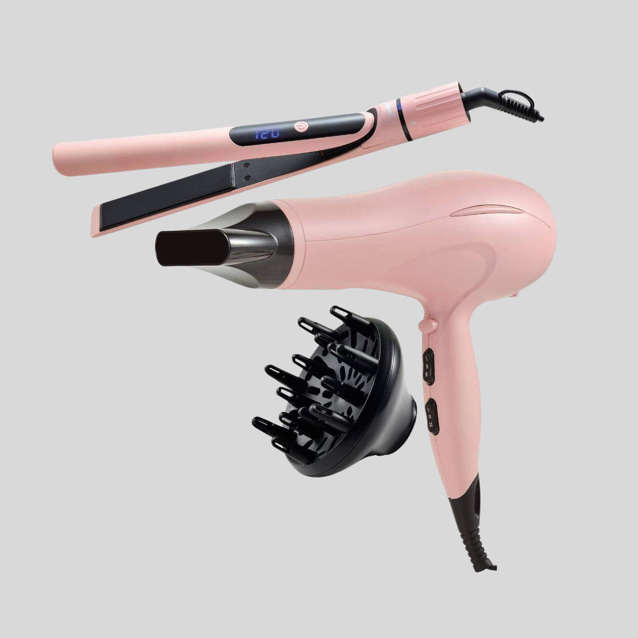 Set Secador y Plancha de Pelo Rosa