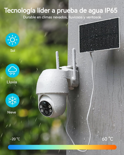 Cámara inalámbrica con energía solar, Wi-Fi 6, control por voz y visión 2K a color