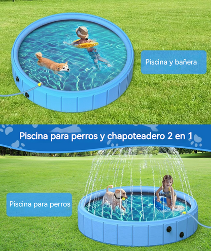 Piscina plegable para mascotas con fuente integrada y diseño multifuncional