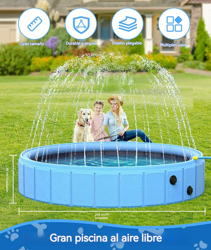 Piscina plegable para mascotas con fuente integrada y diseño multifuncional
